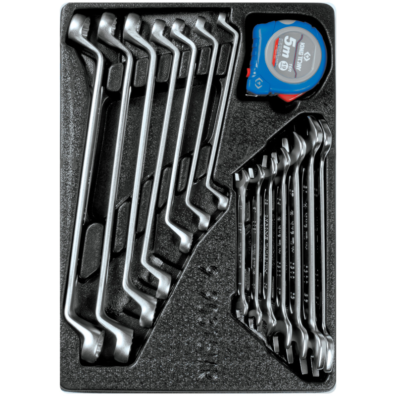 KING TONY Набор накидных и рожковых ключей, рулетка, ложемент, 15 предметов 9-90315MR